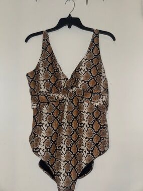 Women’s Brown Snake Print V-Neck Swimsuit